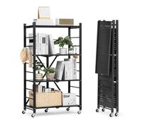 VEVOR Étagère Pliante Mobile, 4 Niveaux, Étagère Pliante à roulettes, 66x33x117 cm, Métal Robuste, Charge Statique 340 kg Dynamique 90,7 kg, Meuble de Rangement pour Garage, Cuisine, sous-Sol, Noir