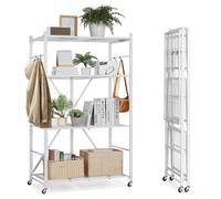 VEVOR Étagère Pliante Mobile, 4 Niveaux, Étagère Pliante à Roulettes, 91x53x152 cm, Métal Robuste, Charge Statique 340 kg Dynamique 90,7 kg, Meuble de Rangement pour Garage, Cuisine, Sous-sol, Blanc