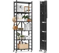 VEVOR Étagère Pliante Mobile 6 Niveaux Capacité 340kg 5 Roulettes Pivotantes et 2 Freins Noir
