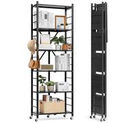 VEVOR Étagère Pliante Mobile, 6 Niveaux, Étagère Pliante à roulettes, 61x30x183 cm, Métal Robuste, Charge Statique 340 kg Dynamique 90,7 kg, Meuble de Rangement pour Garage, Cuisine, sous-Sol, Noir