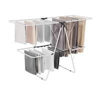 VEVOR Étendoir à Linge Pliable, Séchoir à Linge sur Pied à 2 Niveaux, avec Pinces à Chaussettes et 31 Barres de Séchage, en Métal, Stable, Réglable en Hauteur, pour Extérieur et Intérieur, Blanc