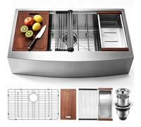 VEVOR Évier Cuisine de Style Campagnard Évier à Encastrer en Acier Inoxydable 304 Une Cuve avec Planche à Découper Égouttoir Filtre Drainage Rapide pour Préparation Cuisine Maison 84 x 56 x 23 cm