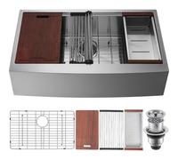 VEVOR Évier Cuisine de Style Campagnard Évier à Encastrer en Acier Inoxydable 304 Une Cuve avec Planche à Découper Égouttoir Filtre Drainage Rapide pour Préparation Cuisine Maison 76 x 56 x 23 cm