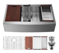 VEVOR Évier Cuisine de Style Campagnard Évier à Encastrer en Acier Inoxydable 304 Une Cuve avec Planche à Découper Égouttoir Filtre Drainage Rapide pour Préparation Cuisine Maison 91 x 56 x 23 cm