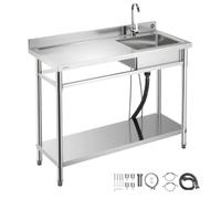 VEVOR Évier cuisine utilitaire en acier inoxydable, évier professionnel autoportant à cuve unique droite, avec robinet, tuyau d'eau chaude et froide pour garage, restaurant, buanderie, 1200x500x940 mm