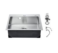 VEVOR Évier de cuisine, 55 cm, évier à montage par le haut en acier inox 304, évier à poser à encastrer cuve simple avec accessoires, évier de lave-vaisselle ménager pour camping-car, cuisine, bar