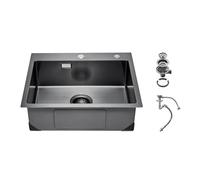VEVOR Évier de cuisine 55 cm, évier à montage par le haut en acier inox 304, évier à poser à encastrer cuve simple avec accessoires, évier de lave-vaisselle ménager pour camping-car cuisine bar, noir