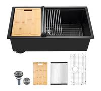VEVOR Évier de Cuisine Moderne en Granit de 76,2 cm, Évier sous Plan à Large Cuve Simple, Bac à Laver avec Accessoires Multiples, Nettoyage Facile, pour Camping-car, Maison, Bar, Restaurant, Noir