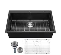 VEVOR Évier de Cuisine Moderne en Granit de 83,8 cm, Évier à Poser à Large Cuve Simple, Bac à Laver Encastrable avec Accessoires Multiples, Nettoyage Facile, pour Camping-car, Maison, Bar, Noir