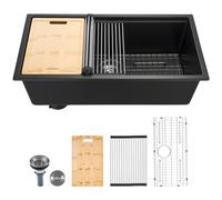 VEVOR Évier de Cuisine Moderne en Granit de 83,8 cm, Évier sous Plan à Large Cuve Simple, Bac à Laver avec Accessoires Multiples, Nettoyage Facile, pour Camping-car, Maison, Bar, Restaurant, Noir