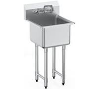 VEVOR Évier de Préparation Utilitaire en Acier Inoxydable, Petit Évier sur Pied à 1 Cuve 38x38 cm avec Robinet et Pieds, Évier Commercial pour Nettoyage Garage, Restaurant, Cuisine, Buanderie