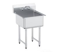 VEVOR Évier de préparation S1C-242413 – 1 cuve 61x61 cm inox, robinet 360° et pieds réglables