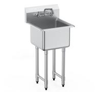 VEVOR Évier de Préparation Utilitaire en Acier Inoxydable, Petit Évier sur Pied à 1 Cuve 38x38 cm avec Robinet et Pieds, Évier Commercial pour Nettoyage Garage, Restaurant, Cuisine, Buanderie