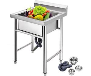 VEVOR Évier Inox de Cuisine 1 Bac Évier sur Pieds en Acier Inox Anti-Eclaboussures Lavabo Inox Professionnel pour Faire la Plonge Cuisine de Restaurants, Salle de Bain, Garages, Entrepôts 93x61x60cm