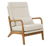 VEVOR Fauteuil d'appoint à dossier haut, cadre en bois massif et pieds antidérapants, chaise de salon moderne du milieu du siècle avec tissu en lin et coussin de siège 135 mm, pour chambre, bureau