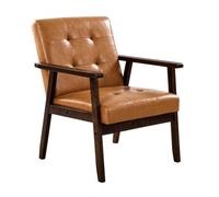 VEVOR Fauteuil d'appoint avec cadre en bois massif et pieds antidérapants, chaise de salon moderne du milieu du siècle, chaise d’accent avec cuir synthétique et coussin moelleux, pour chambre, bureau