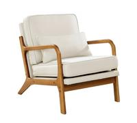 VEVOR Fauteuil d'appoint, cadre en bois massif et pieds antidérapants, chaise de salon moderne du milieu du siècle, chaise d’accent avec tissu en lin et coussin de siège 145 mm, pour chambre, bureau