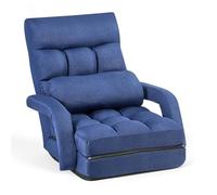 VEVOR Fauteuil de Sol Pliable, Dossier Réglable à 5 Positions, Chaise de Sol en Lin avec Accoudoirs et Coussin, Structure en Métal et Mousse Recy pour Lecture, Détente, Méditation, Bleu Foncé