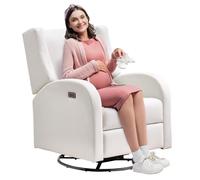 VEVOR Fauteuil Inclinable Électrique Angle Réglable entre 110° et 165°, Chaise de Relaxation Pivotante Capacité de Charge 113,4 kg, Surface en Polyester, pour Salon, Chambre à Coucher, Blanc Cassé