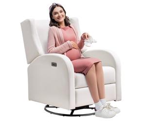 VEVOR Fauteuil Inclinable Électrique Angle Réglable entre 110° et 165°, Chaise de Relaxation Pivotante Capacité de Charge 113,4 kg, Surface en Polyester, pour Salon, Chambre à Coucher, Blanc Cassé