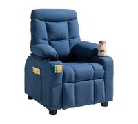 VEVOR Fauteuil inclinable pour enfants, chaise relax ergonomique avec porte-gobelets, poches et repose-pieds, dossier réglable 107°-126°, tissu en polyester respirant, pour chambre d’enfants, bleu