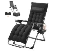 VEVOR Fauteuil Inclinable Zéro Gravité, 645 mm, Transat Relax Jardin pour Intérieur Extérieur, Chaise Longue Anti-gravité Réglable avec Coussin, Appui-tête, Repose-pieds, Porte-gobelet, 226,8 kg, Noir