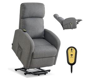 VEVOR Fauteuil Releveur Électrique, Fauteuil de Relaxation avec Mousse Haute Résilience et Poches Laterales pour Personnes Âgées, Télécommande et Réglage en Continu, Tissu Lin, Gris Clair