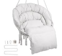 VEVOR Fauteuil suspendu, 150 kg, chaise suspendue pivotante macramé, coussin, matériel de montage, corde en coton, chaise relax à franges, pour chambre, terrasse, jardin, intérieur, extérieur, beige