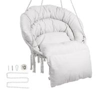 VEVOR Fauteuil suspendu, 150 kg, chaise suspendue pivotante macramé, coussin, matériel de montage, corde en coton, chaise relax à franges, pour chambre, terrasse, jardin, intérieur, extérieur, beige