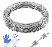 VEVOR Fil de Fer Barbelé 30 m 2 Rouleaux de Fil Barbelé Galvanisé à Chaud Clôture Grillage Protection Anti-Intrusion Lames Barbelées Tranchantes avec Gants de Protection pour Maison, Jardin, Balcon