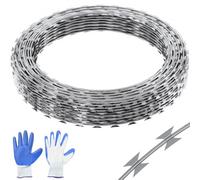 VEVOR Fil de Fer Barbelé 30 m 2 Rouleaux de Fil Barbelé Galvanisé à Chaud Clôture Grillage Protection Anti-Intrusion Lames Barbelées Tranchantes avec Gants de Protection pour Maison, Jardin, Balcon