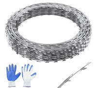 VEVOR Fil de fer naturel 75 m (5 rouleaux x 15 m) Fil de fer barbelé Spirale Fil de fer barbelé Clôture (0,51 mm) lames tranchantes et (env. 4 mm) fils d'âme épais Grillage pour une protection spirale