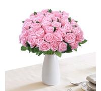 VEVOR Fleurs Artificielles 60 Pièces, Roses Artificielles en Soie avec Tiges Coloris Rose, Fausses Fleurs pour Vase, Centre de Table, Mariage, Fête, Bouquet, Décoration Maison, Composition Florale DIY
