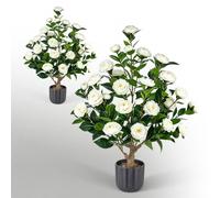 VEVOR Fleurs Artificielles en Pot, Camélias Artificiels Blancs 863 mm Lot de 2, pour Porche, Terrasse, Entrée, Décoration Maison, Usage Intérieur Extérieur, Fausses Fleurs Soie et PE, Aspect Réaliste