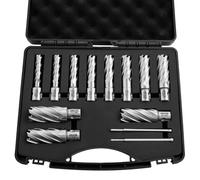 VEVOR Foret à carotter HSS à queue Weldon, lot de 13 pièces Forets magnétiques, diamètre de coupe 11,11–26,98 mm, 11 forets avec 2 pointes de centrage, profondeur de coupe 50,8 mm, coffret en plastiqu