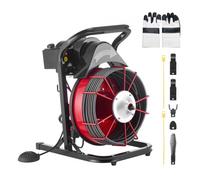 VEVOR Furet Déboucheur Canalisation Électrique 15 m x 13 mm Furet Électrique Alimentation Manuelle Machine de Débouchage pour Canalisations Tuyaux 50-150 mm, avec 4 Coupeurs, Interrupteur au Pied