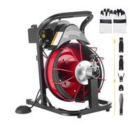 VEVOR Furet Déboucheur Canalisation Électrique 15 m x 8 mm Furet Électrique Alimentation Automatique Machine de Débouchage pour Canalisations Tuyaux 50-100 mm, avec 4 Coupeurs, Interrupteur au Pied