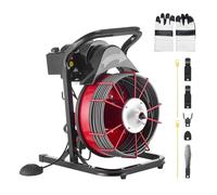 VEVOR Furet Déboucheur Canalisation Électrique 23 m x 10,5 mm Furet Électrique Alimentation Manuelle Machine de Débouchage pour Canalisations Tuyaux 50-100 mm, avec 4 Coupeurs, Interrupteur au Pied