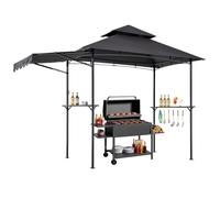 VEVOR Gazebo de Barbecue, 243x150 cm, Tonnelle de BBQ Extérieur avec Auvent, Toit à 2 Niveaux, Abri de Barbecue Patio Acier Thermolaqué, pour Grillades, Fêtes, Pique-niques, Jardin, Terrasse, Patio