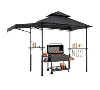 VEVOR Gazebo de Barbecue, 243x150 cm, Tonnelle de BBQ Extérieur Renforcée avec Auvent, Toit à 2 Niveaux, Abri de Barbecue Patio Acier Enduit Poudre, pour Grillades, Fêtes, Pique-niques, Jardin, Patio