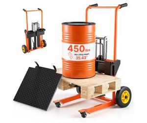 VEVOR Gerbeur Manuel 205 kg Gerbeur Hydraulique Hauteur de Levage Maximale 90 cm Transpalette avec Fourches Ajustables Chariot Élévateur Palettes avec Plateforme, Pliable et Portable, Orange et Noir