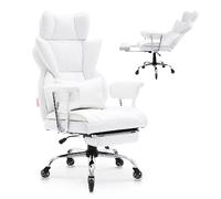 VEVOR Chaise de Bureau en PU Avec Soutien Lombaire Réglable et Repose-Pieds Capacité 159kg Blanc