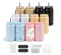 VEVOR Gobelet à Sublimation Vierge 12PCs 473 mL, Gobelet Isotherme à Personnaliser en Inox, Bouteille Sublimable pour Personnalisation, Double Paroi Isolée, avec Couvercles et Pailles, Multicolores