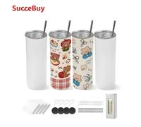VEVOR Gobelet à Sublimation Vierge 4PCs 591 mL, Gobelet Isotherme à Personnaliser Droit et Fin, pour Personnalisation DIY, Bouteille Sublimable en Inox, Double Paroi Isolée, avec Couvercles et Pailles