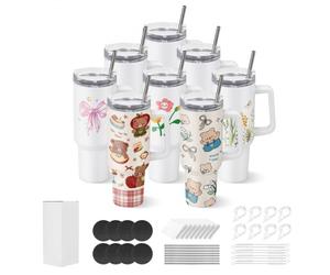 VEVOR Gobelet à Sublimation Vierge 8PCs 1183 mL, Gobelet Isotherme à Personnaliser en Acier Inoxydable, Bouteille Sublimable pour Personnalisation DIY, Double Paroi Isolée, avec Couvercles et Pailles