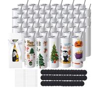 VEVOR Gobelets Thermos à Sublimation de 59 cL, 50PCs, Fins et Droits, Bouteille Sublimable en Acier Inoxydable, Vierges, à Double Paroi, Cadeaux Personnalisés avec Couvercle et Paille, Boîte Cadeau