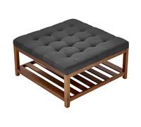 VEVOR Grande table basse carrée capitonnée en lin, 875 mm, repose-pieds rembourré avec étagère de rangement en bois massif, capacité de poids 181,44 kg, pour chambre à coucher, salon, gris foncé