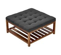 VEVOR Grande table basse carrée capitonnée en lin, 875 mm, repose-pieds rembourré avec étagère de rangement en bois massif, capacité de poids 181,44 kg, pour chambre à coucher, salon, gris foncé