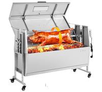 VEVOR Barbecue à Charbon Chargeant 60 kg, Barbecue Rôtissoire avec Roues, Kit de Tournebroche Électrique 38 W, 4 Niveaux de Hauteur, Broche en Acier Inoxydable, pour Agneau Porcelet, Extérieur