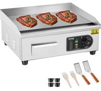 VEVOR Gril électrique commercial, 2800 W, plaque de gril plate pour le plan de travail, température réglable de 50-300 °C, 45 x 30 x 1 cm, plaque de gril en acier inoxydable avec